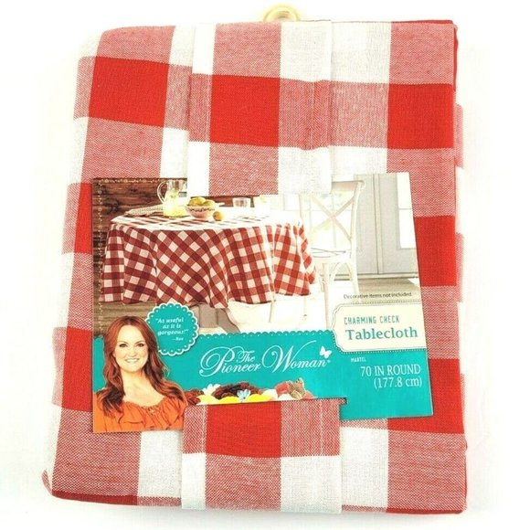 The Pioneer Woman Classic Charming Check Tablecloth 70” Round Red & White - Picture 1 of 3